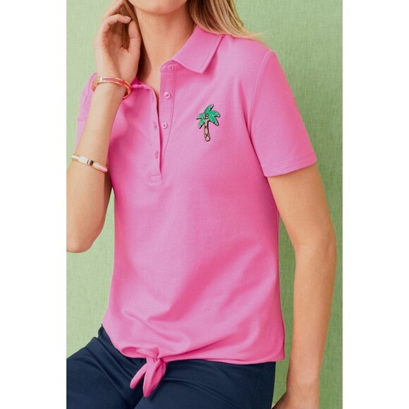 Talbots Short Sleeve Polo Tie Front Top Size L Petite - Picture 3 of 8
